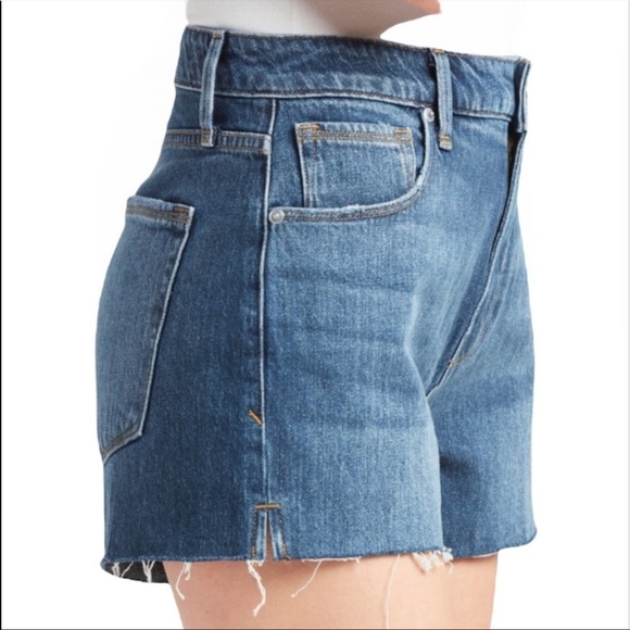 Good American Cut Off Medium Wash Raw Edge Frayed High Rise Denim Jean Shorts - Picture 3 of 8